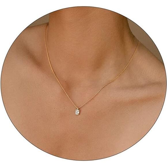14k Gold Plated Tiny Square CZ Necklace Dainty Necklace Minimalist Gift - Picture 4 of 5